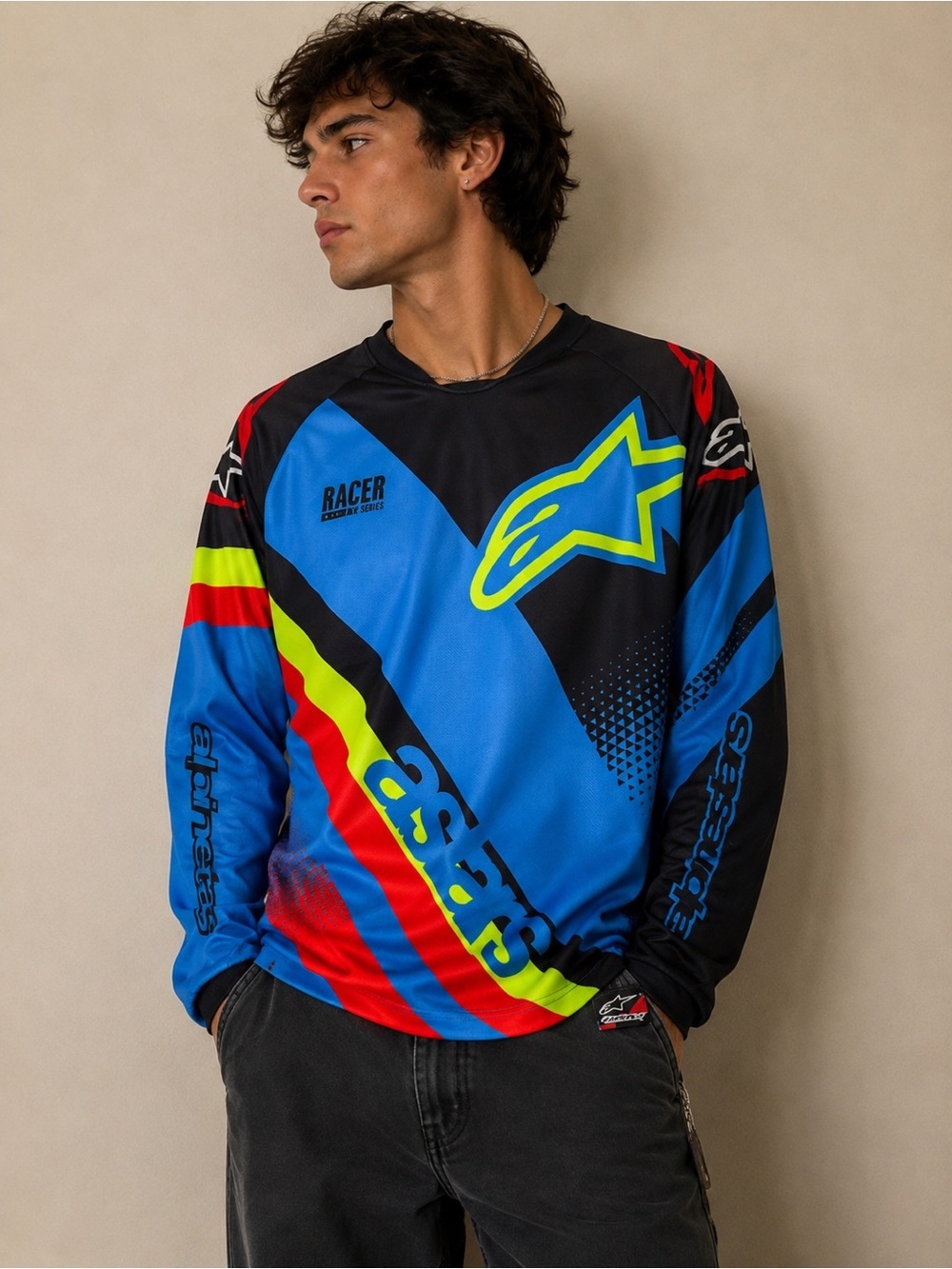 Vintage Alpinestars AStars Racer MX Series Motorcycle Jersey Mens Large - Blue